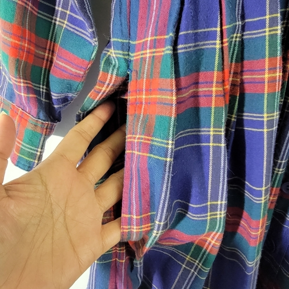 VTG NANTUCKET Flannel Dress Sz 4 Red/Blue Plaid Button-Up Long Sleeve Fit Flare - Picture 6 of 12
